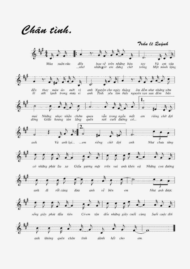 Sheet nhạc Chân Tình